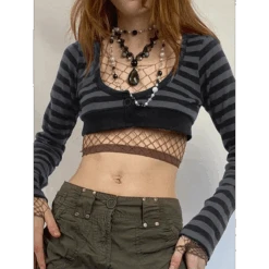 90s Grunge Style Striped Cropped Top
