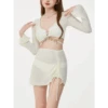 Ivory Mesh Chain Bikini Set – Long Sleeve Lace-Up Beachwear