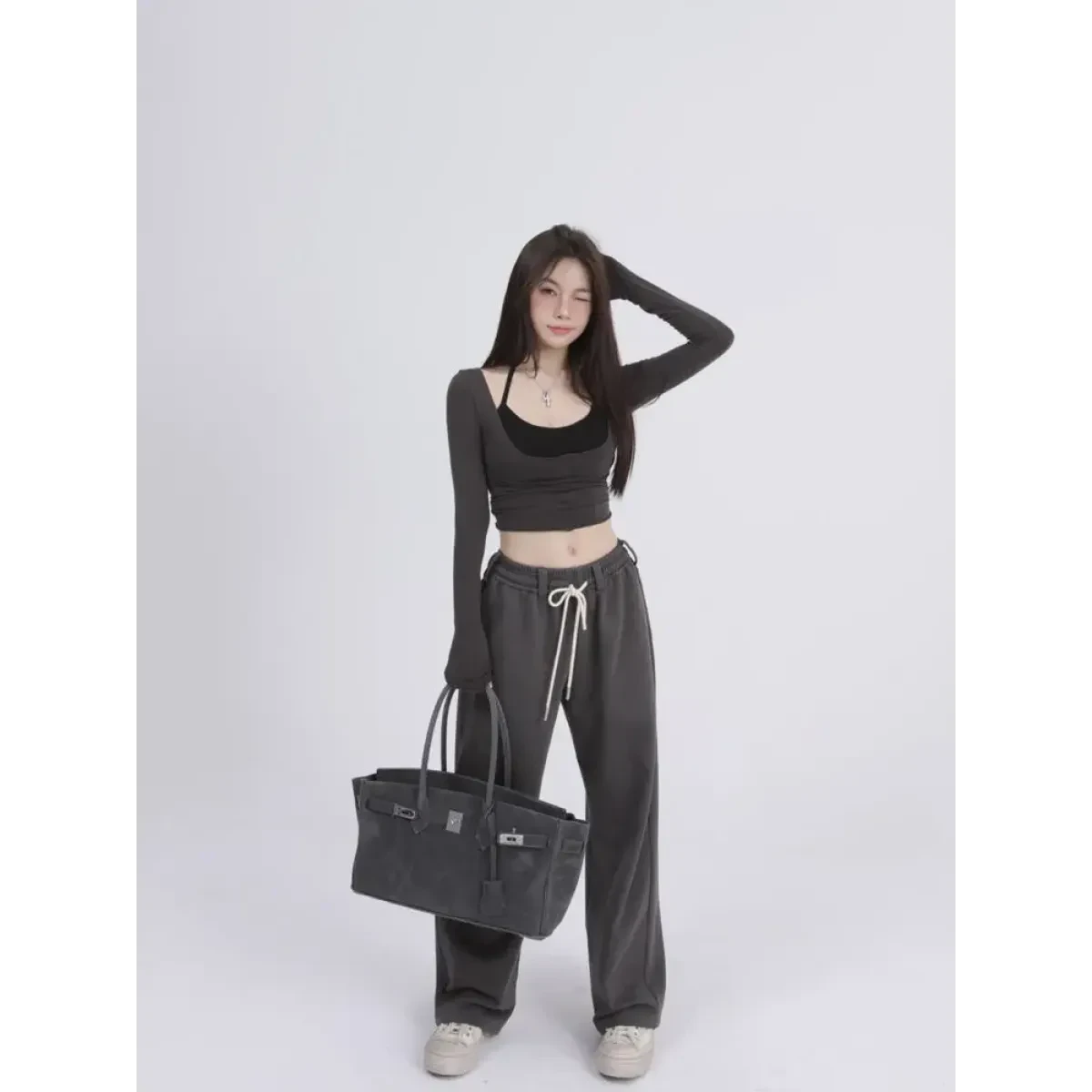 Aesthetic Halter Two-Piece Set - Harajuku Long Sleeve Tee - Image 8