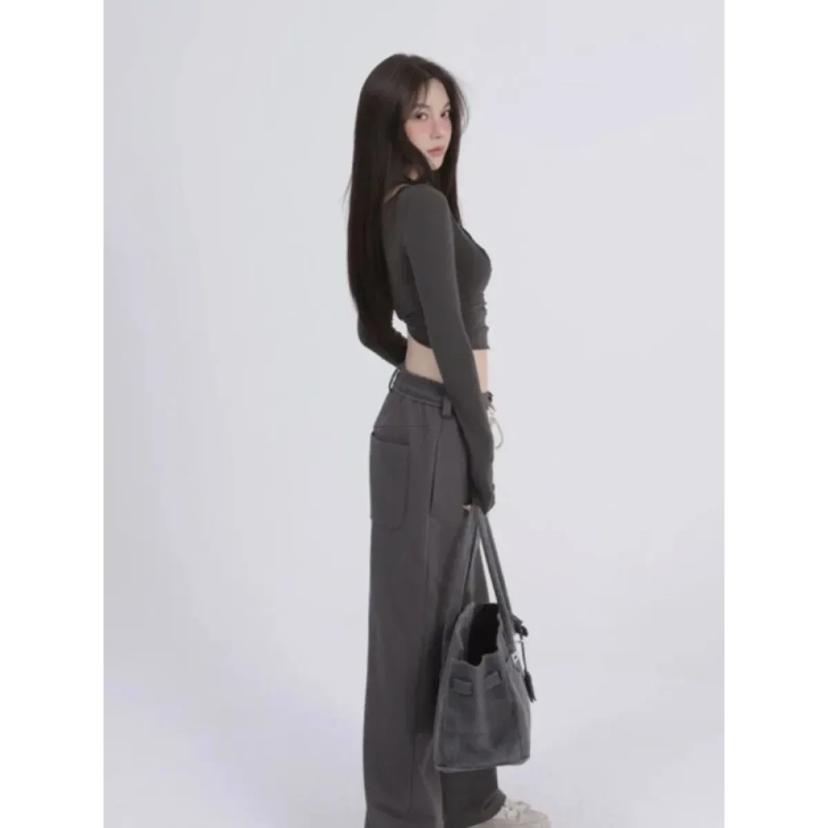 Aesthetic Halter Two-Piece Set - Harajuku Long Sleeve Tee - Image 4