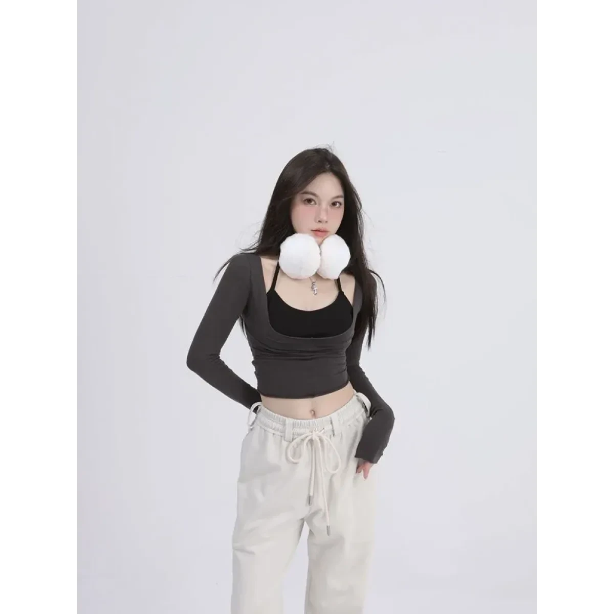 Aesthetic Halter Two-Piece Set - Harajuku Long Sleeve Tee - Image 9