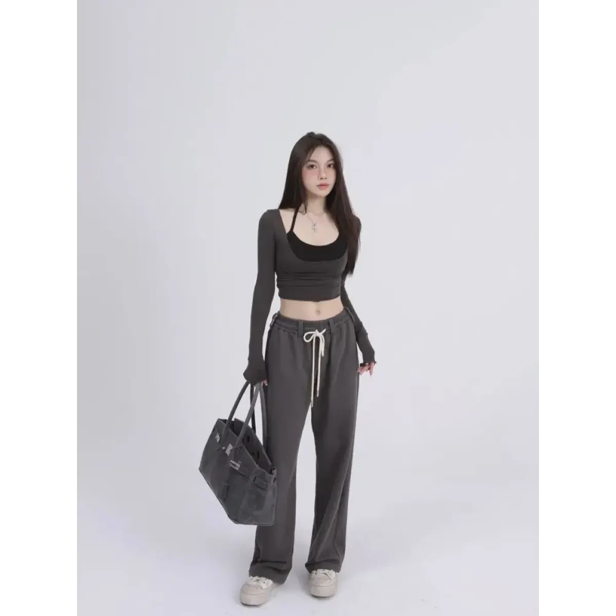 Aesthetic Halter Two-Piece Set - Harajuku Long Sleeve Tee - Image 7