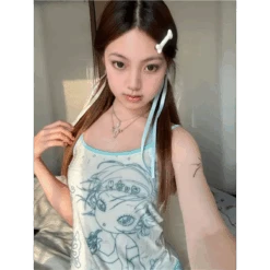 Aesthetic Sweet Tank Top - Sleeveless Japanese Cartoon Print