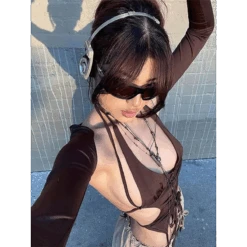 Backless Long Sleeve Crop Tops