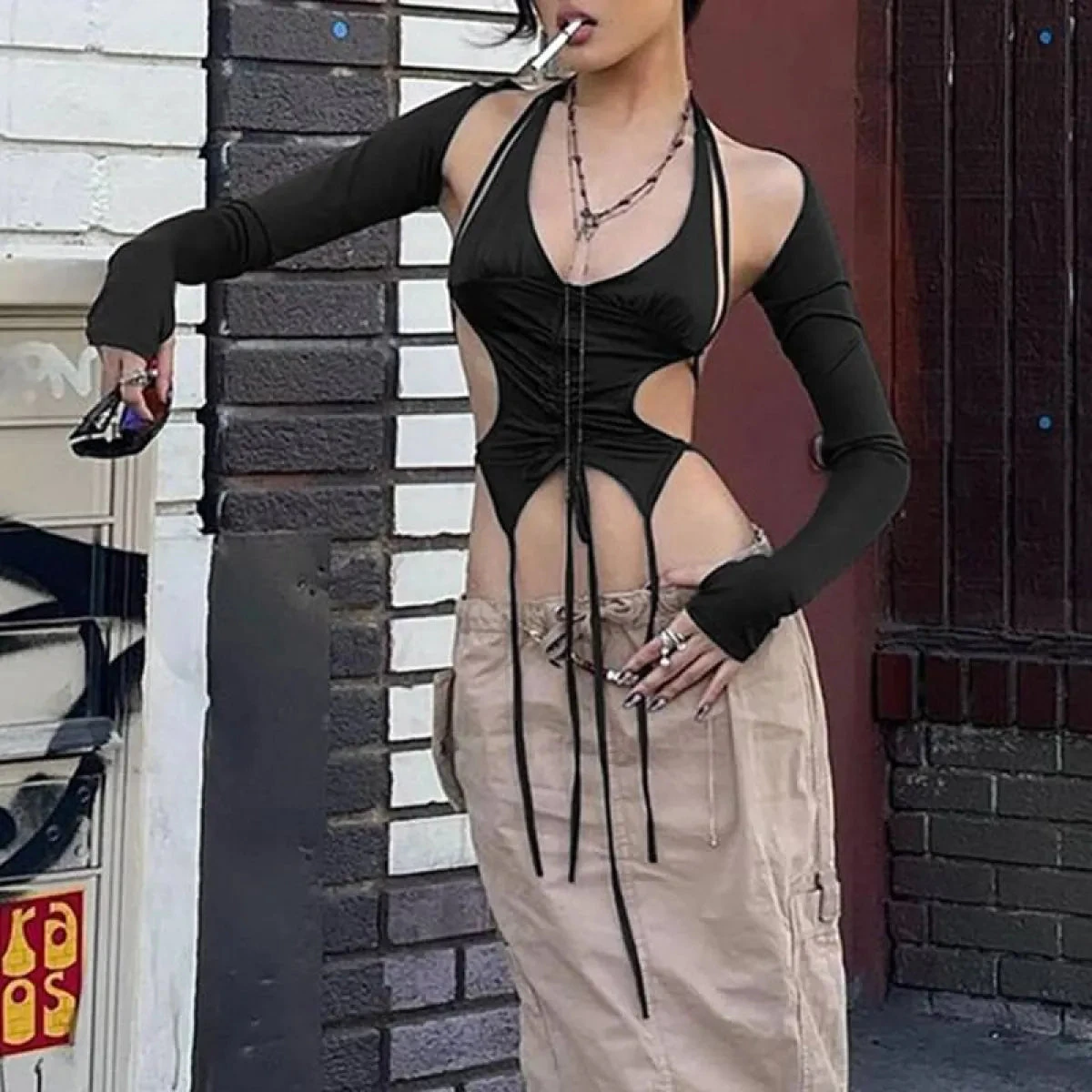 Backless Long Sleeve Crop Tops - Image 17