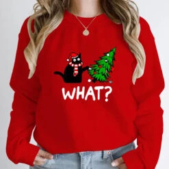 "What?" Black Cat Christmas Tree Sweatshirt
