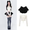 Off-Shoulder Crop Top & Black Mini Skirt Set – Kawaii Y2K
