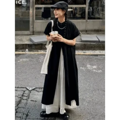 Black Oversized Kimono Shirt Dress – Gothic Casual Summer Style