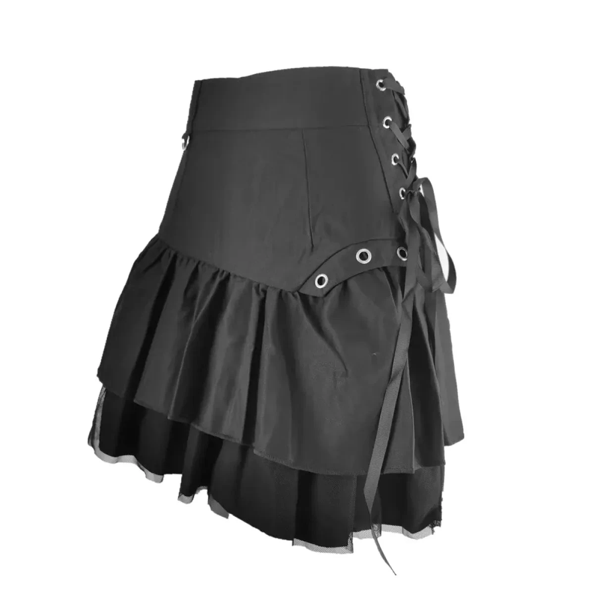 Black Retro Kawaii Skirt – Sweet Korean Streetwear Mini Skirt - Image 2