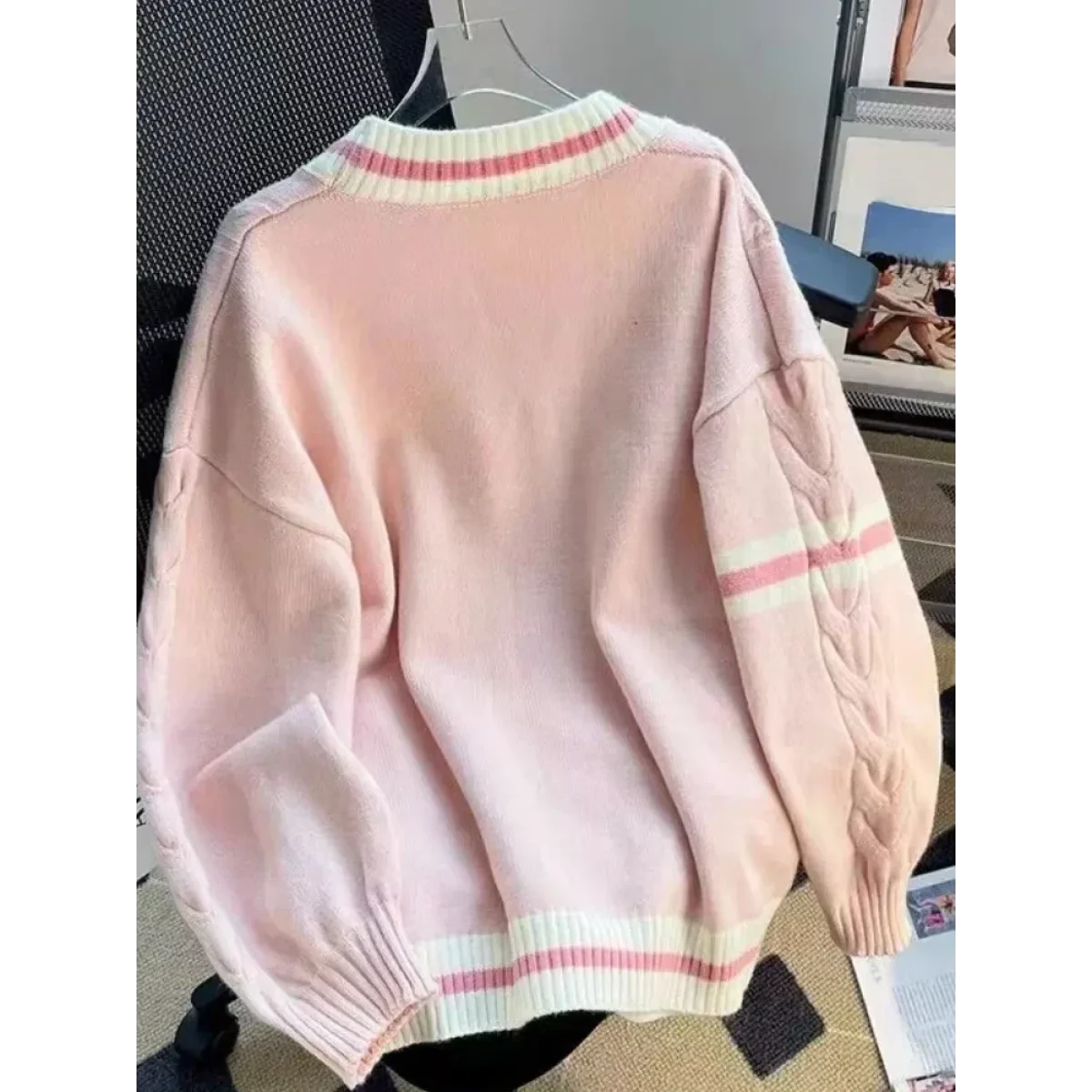 Bow Knit Cardigan – Y2K Aesthetic Contrast Trim Sweater - Image 2