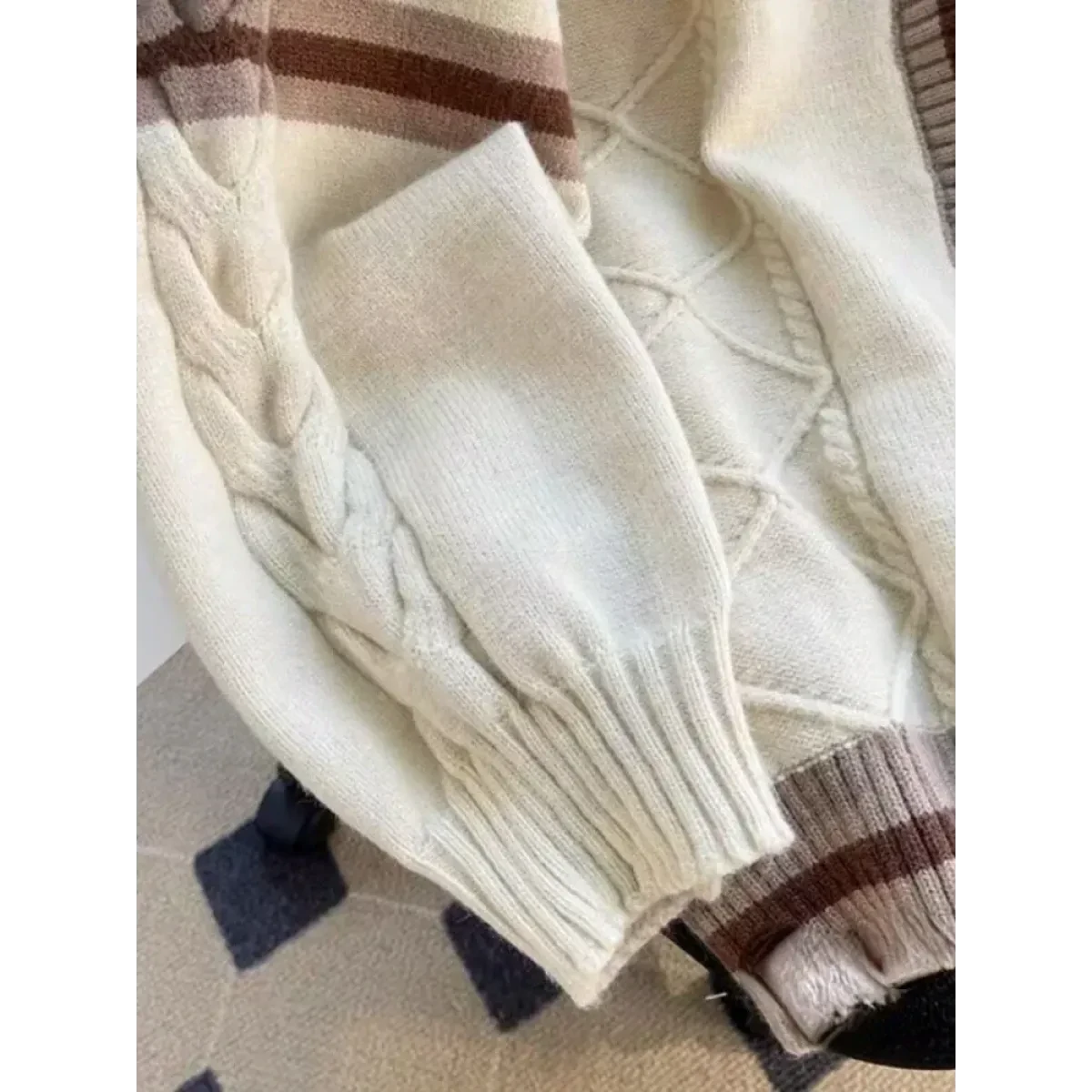 Bow Knit Cardigan – Y2K Aesthetic Contrast Trim Sweater - Image 4