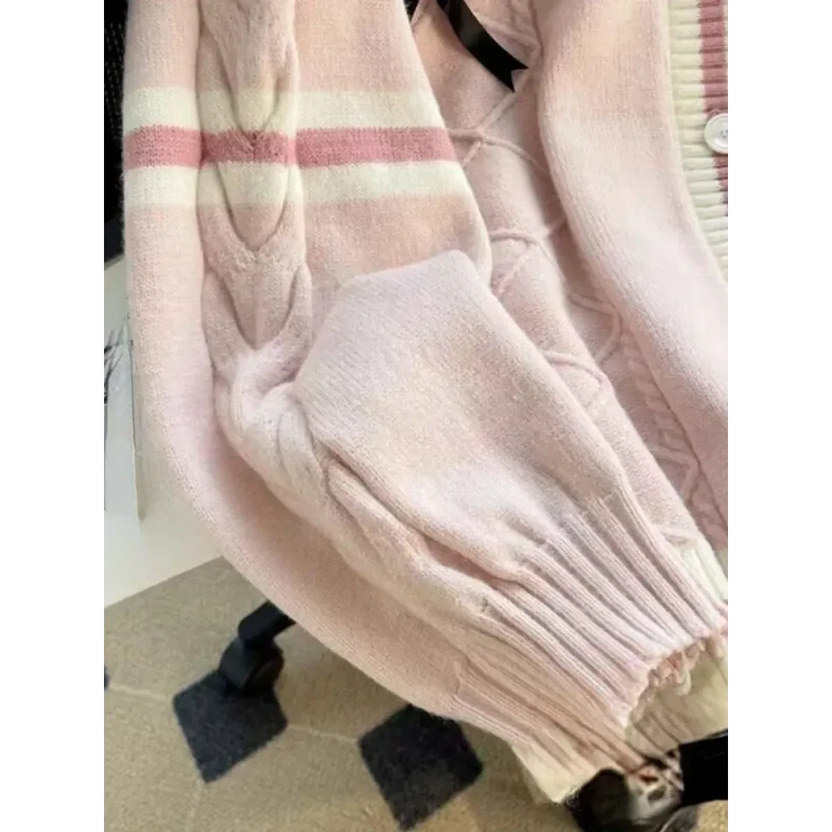 Bow Knit Cardigan – Y2K Aesthetic Contrast Trim Sweater - Image 5