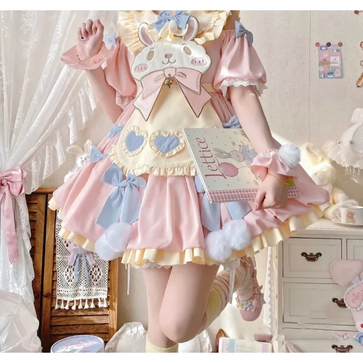 Pastel Lolita Bunny Bow Dress - Image 3
