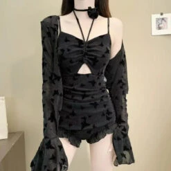 Butterfly Glitter Swimsuit – Kpop 3D Flower 3PCS Mesh Set