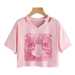 Cherry Blossom Dreams Crop Top – Sweet Manga-Inspired Pink Tee