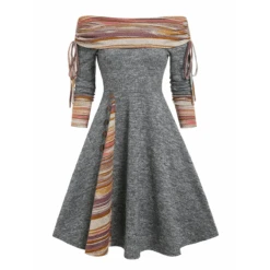 Cinched Striped Flare Dress