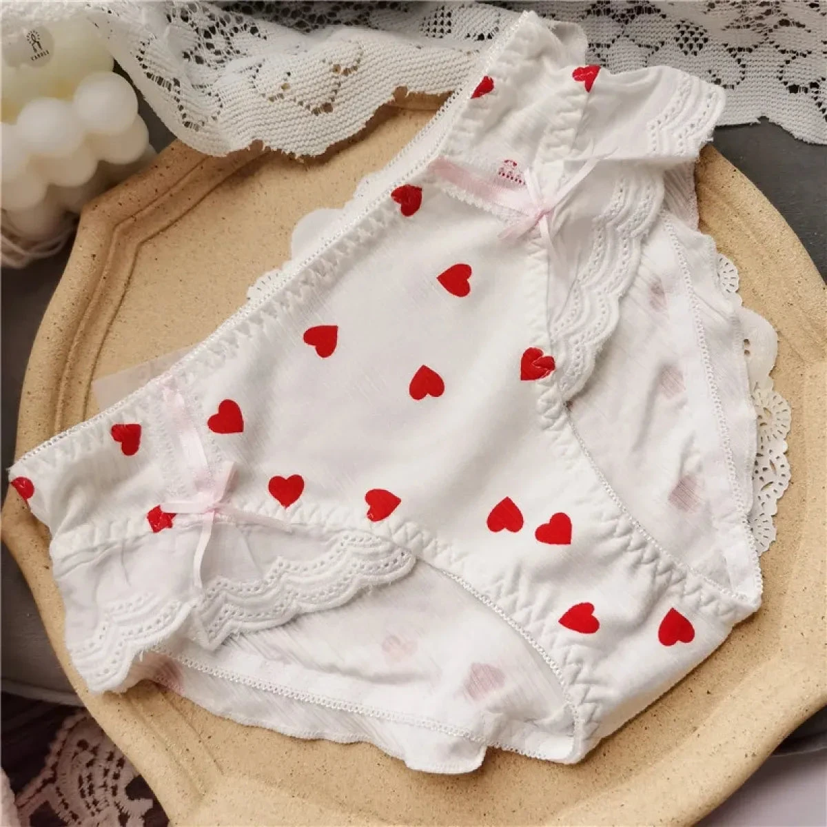 Cotton Lace Low Waist Panties With Fruit Print & Bows – Kawaii Lingerie - Image 5