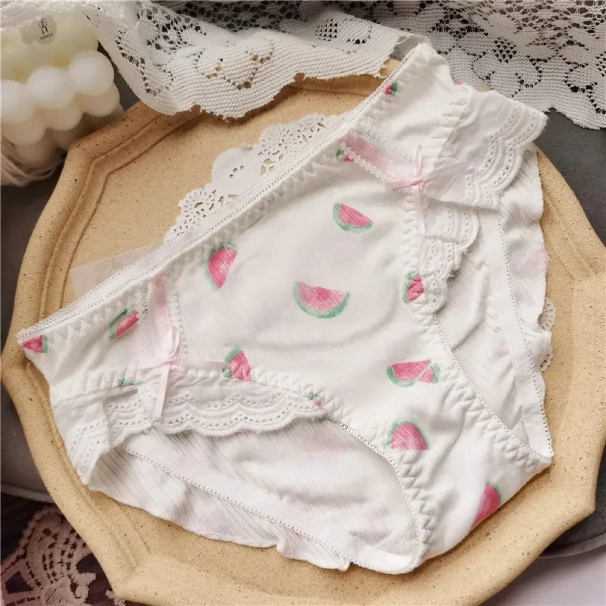 Cotton Lace Low Waist Panties With Fruit Print & Bows – Kawaii Lingerie - Image 10