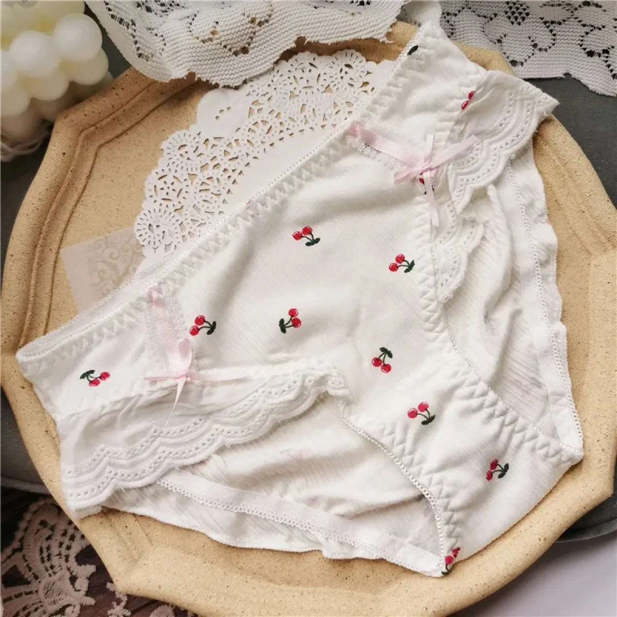 Cotton Lace Low Waist Panties With Fruit Print & Bows – Kawaii Lingerie - Image 7