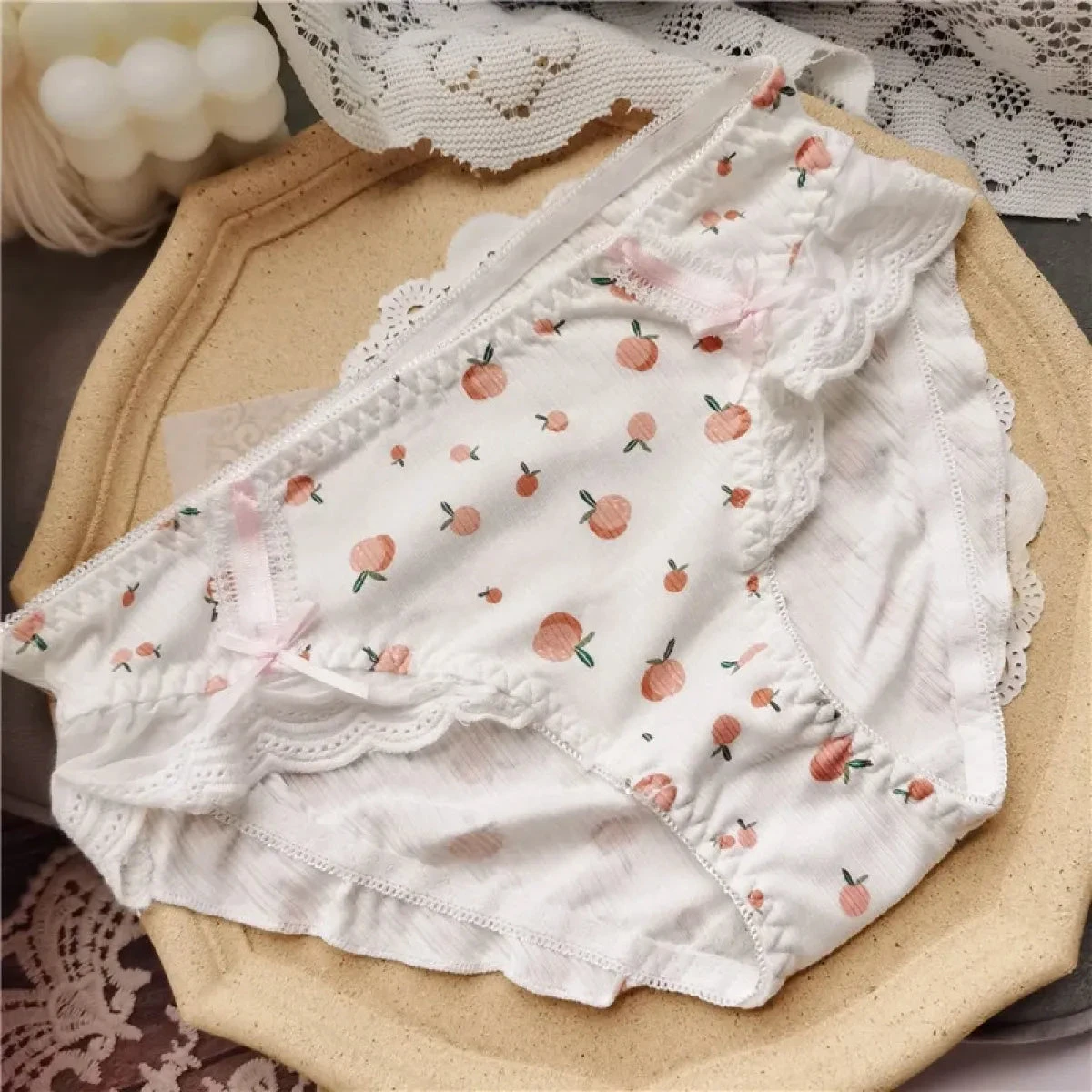 Cotton Lace Low Waist Panties With Fruit Print & Bows – Kawaii Lingerie - Image 9
