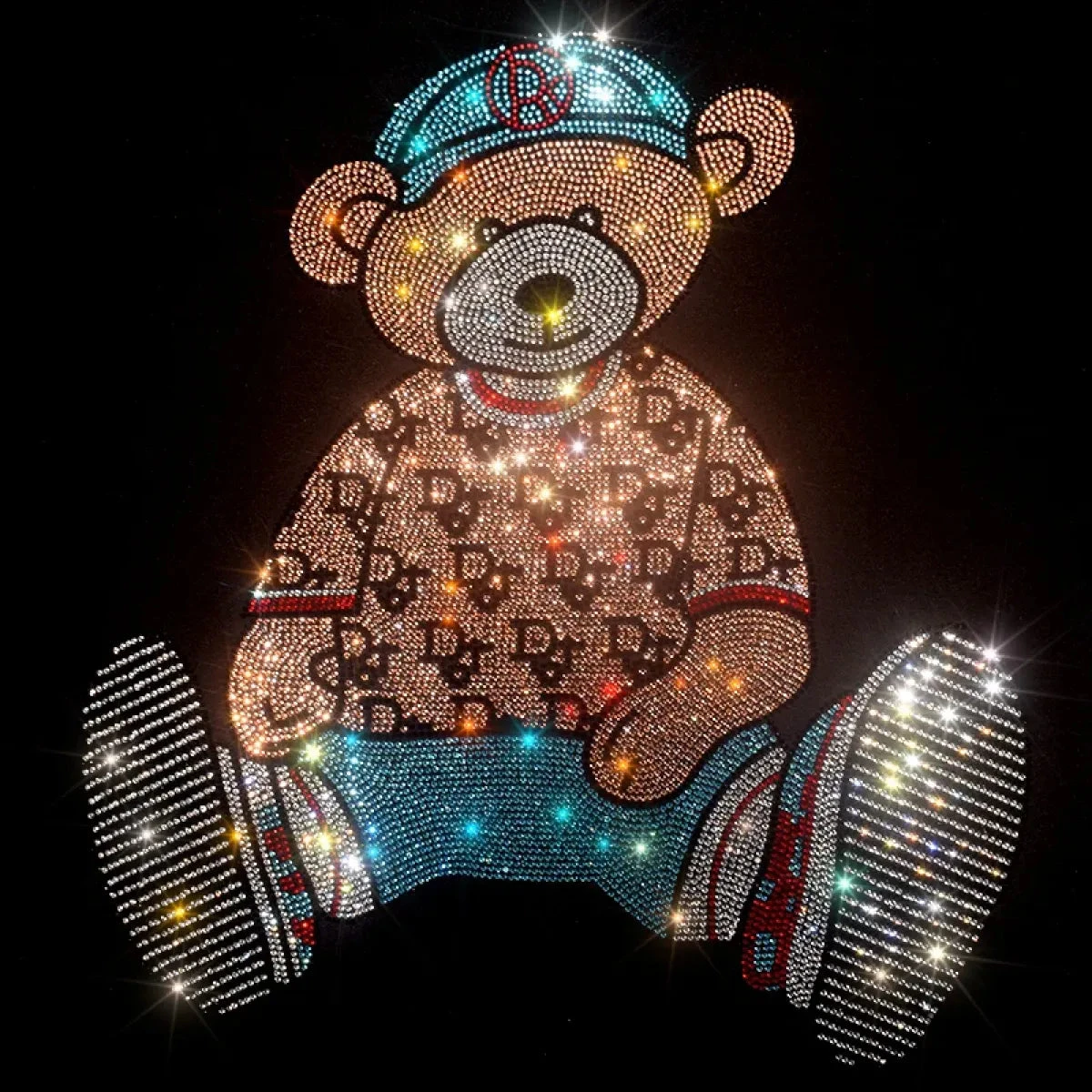 Cute Bear Cotton T-Shirt - Rhinestone Cartoon Top For Women - Image 2