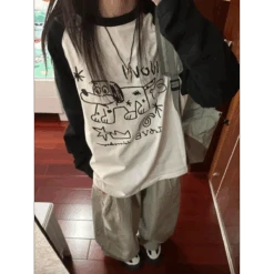 Doodle Delight Layered Tee – Quirky Sketch Art Oversized Tee