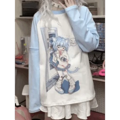Dreamy Detachable Sleeve Tee – Kawaii Cat & Anime Harajuku Style Top