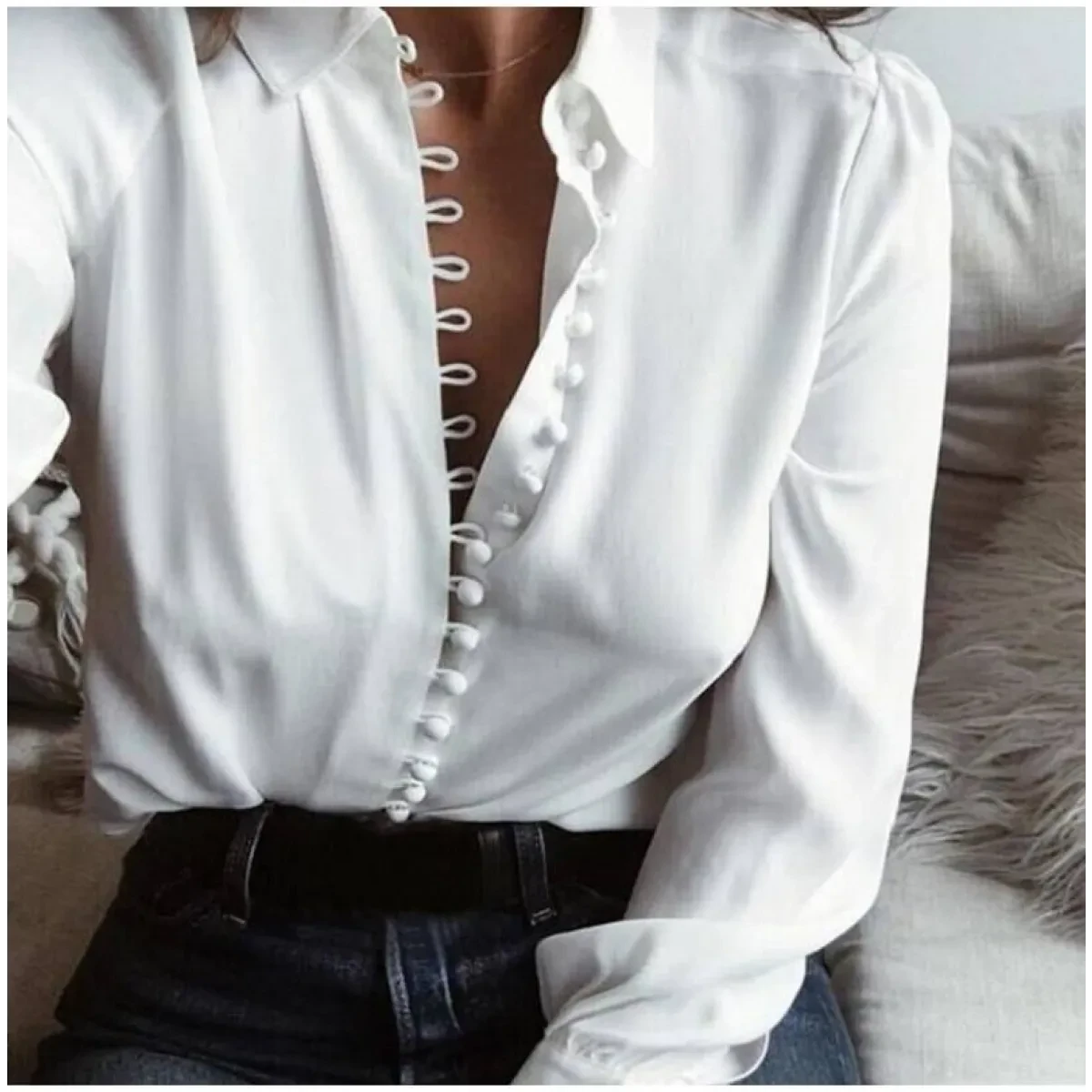 Women's Elegant Buttons Blouse - Image 14