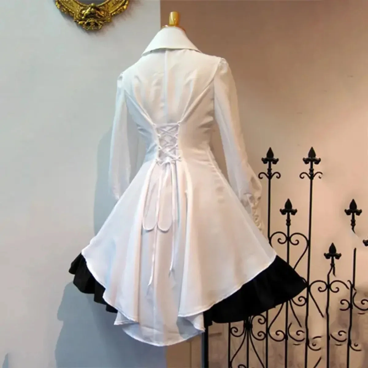 Elegant Gothic Lolita Dress - Big Bow Collar, Lace-Up Pleated Design - Image 3