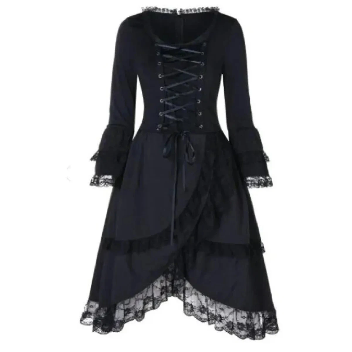 Elegant Gothic Lolita Dress - Big Bow Collar, Lace-Up Pleated Design - Image 7