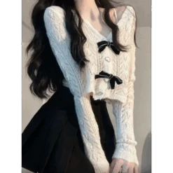 Knit Bow Cardigan – French Elegant Y2K Aesthetic