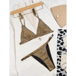 Glitter Sequin Bikini Set – Metal Ring Thong Swimwear