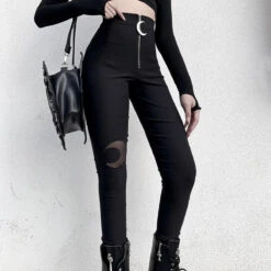 Gothic Crescent Moon Cutout Pants