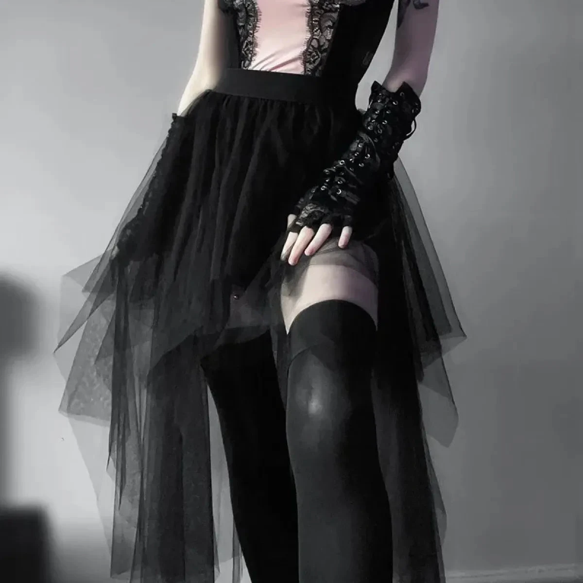 Gothic Harajuku Irregular Tulle Skirt – Y2K High Waist Layered Skirt - Image 3
