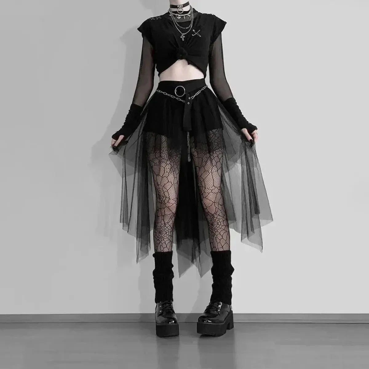 Gothic Harajuku Irregular Tulle Skirt – Y2K High Waist Layered Skirt - Image 5