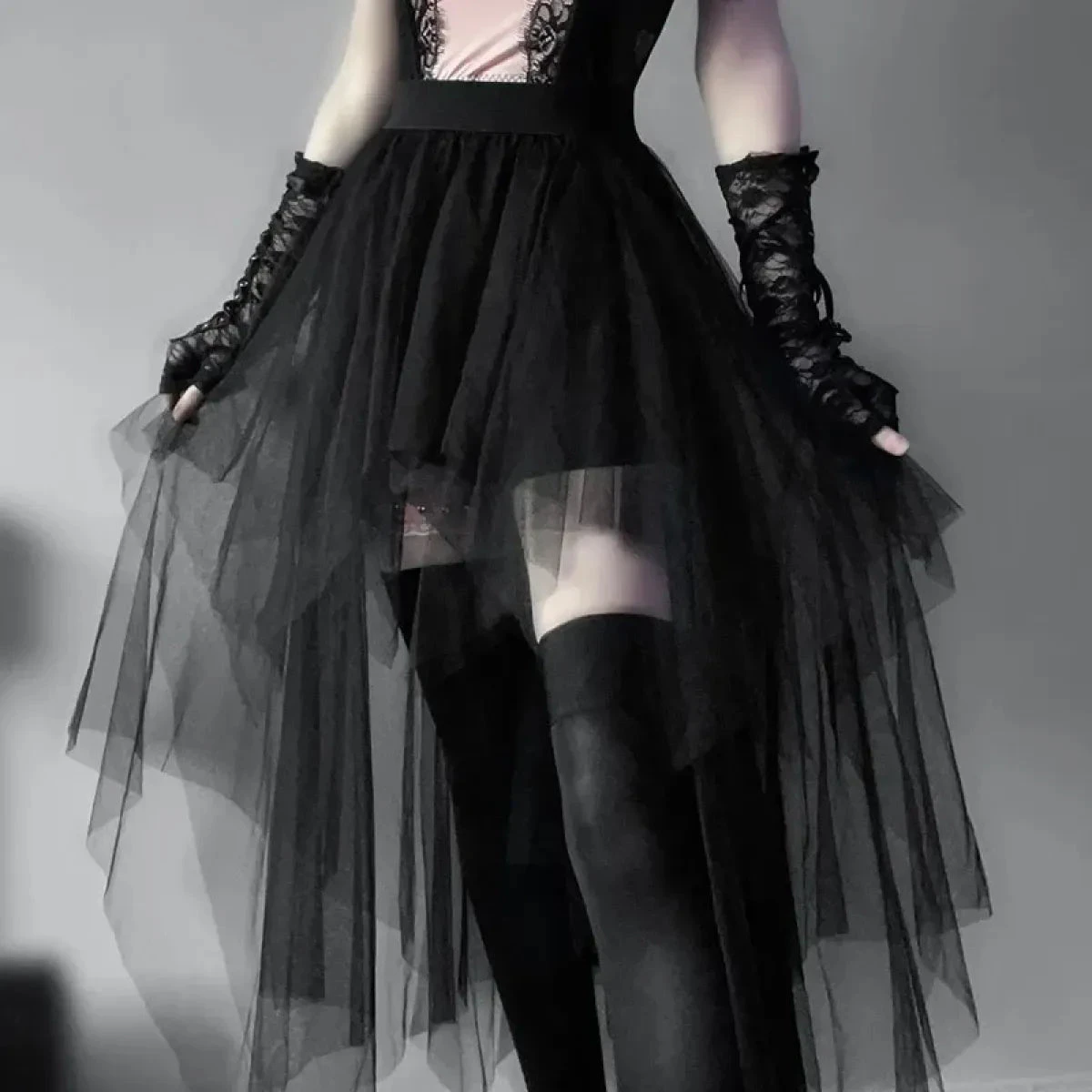 Gothic Harajuku Irregular Tulle Skirt – Y2K High Waist Layered Skirt - Image 2