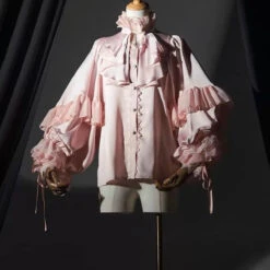 Gothic Lolita Ruffle Blouse – High Neck Lace Lantern Sleeves