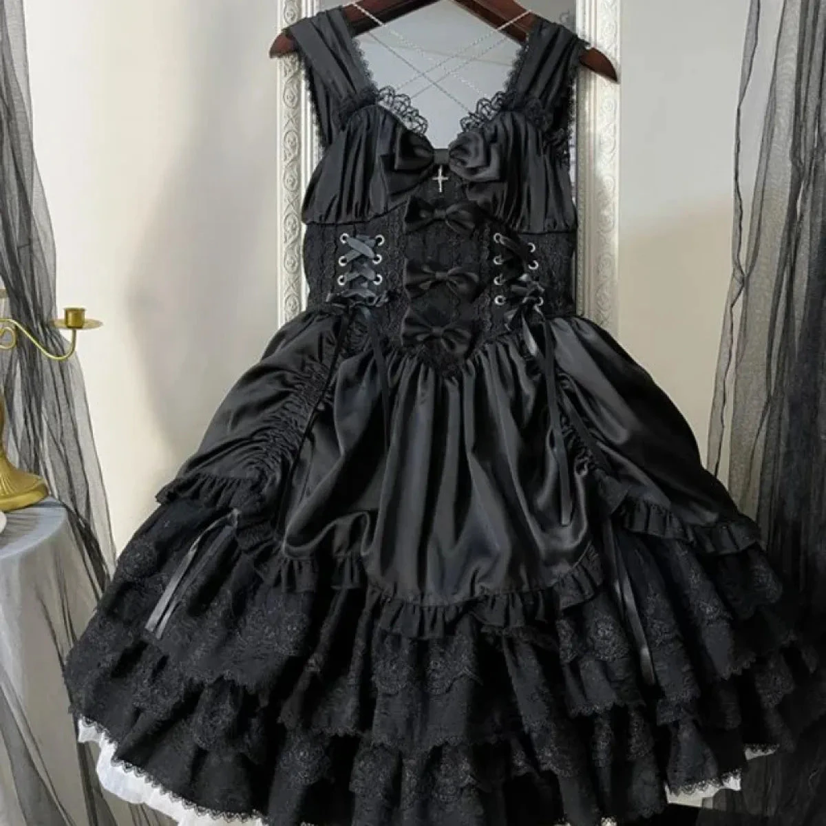 Gothic Victorian Lolita Dress - Punk Lace & Bow - Image 14