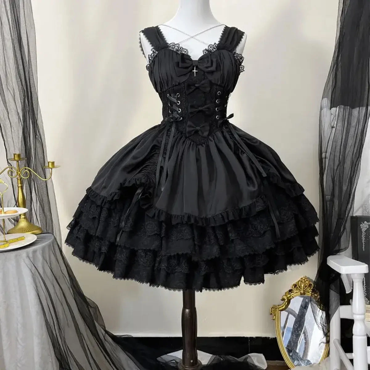 Gothic Victorian Lolita Dress - Punk Lace & Bow - Image 8