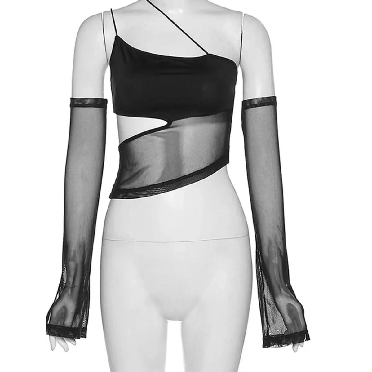 Grunge Cut Out Mesh Crop Top - Image 5