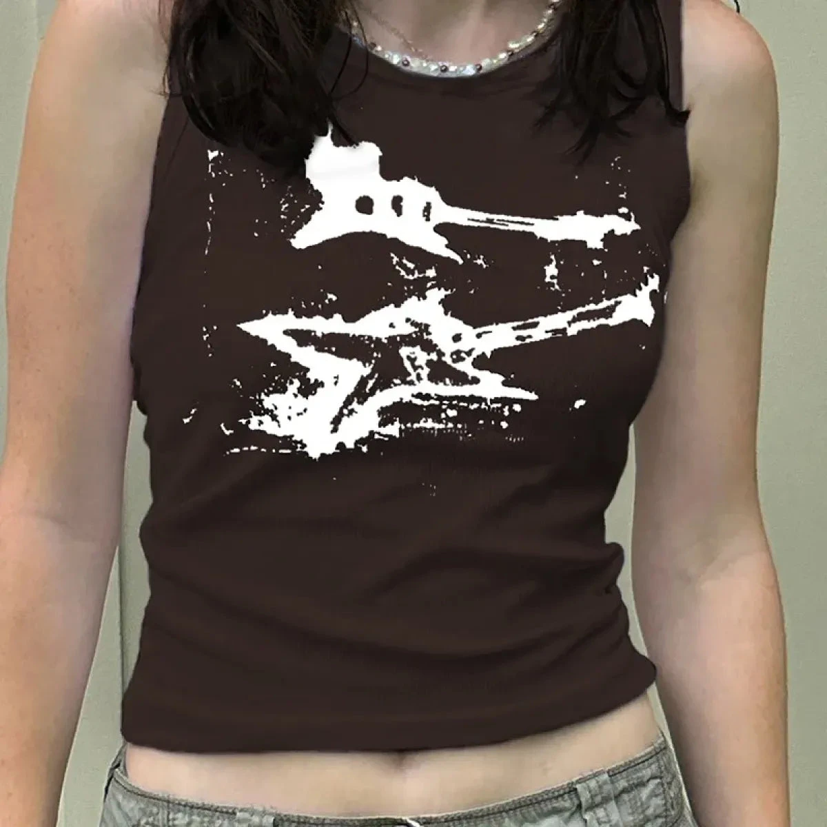 Guitar Print Tank Top - Ribbed Grunge Crop Top - Image 11