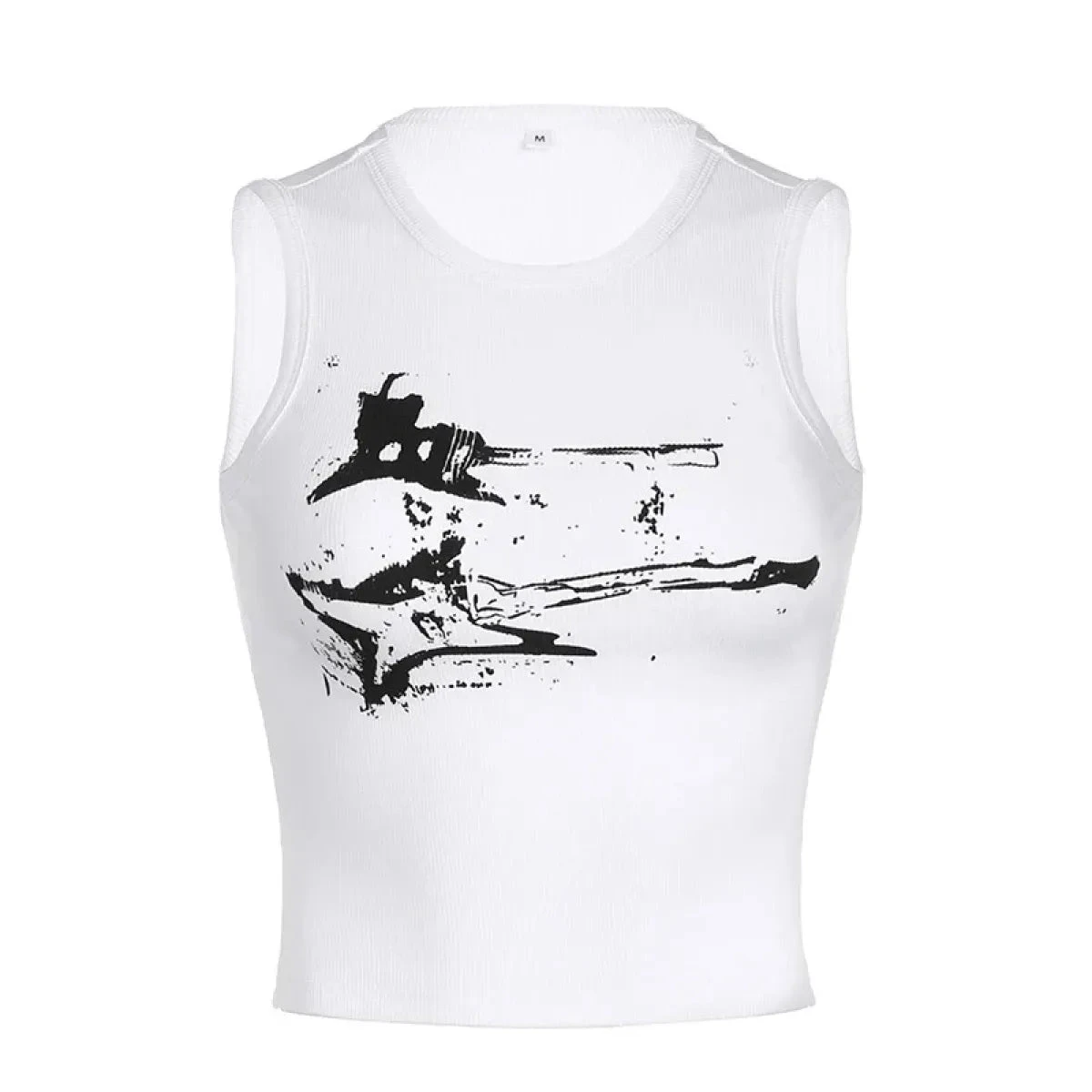Guitar Print Tank Top - Ribbed Grunge Crop Top - Image 16
