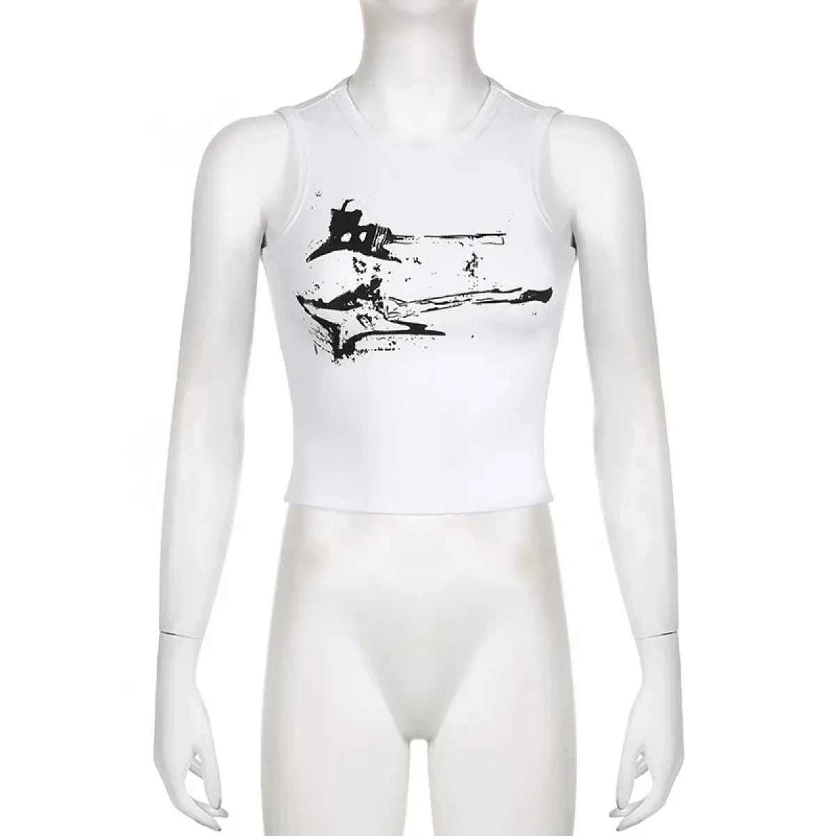 Guitar Print Tank Top - Ribbed Grunge Crop Top - Image 17