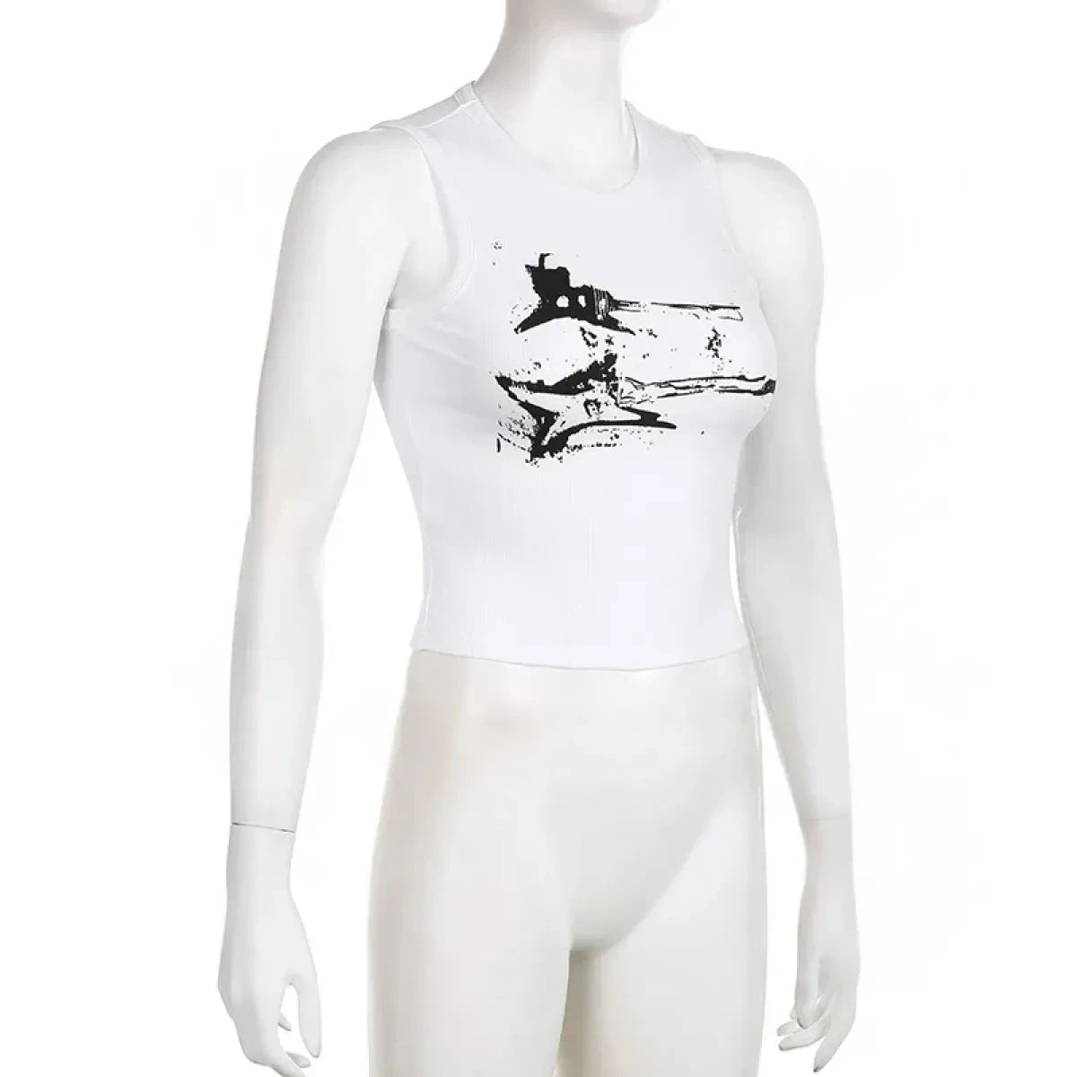 Guitar Print Tank Top - Ribbed Grunge Crop Top - Image 18