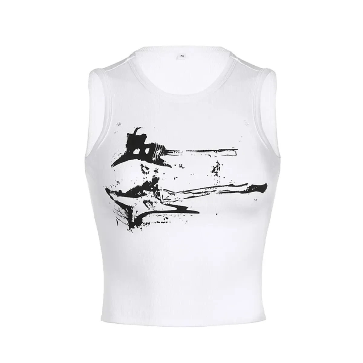 Guitar Print Tank Top - Ribbed Grunge Crop Top - Image 4