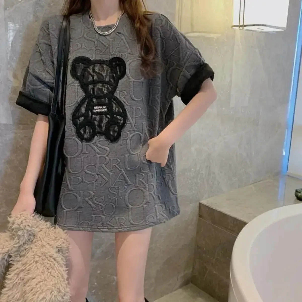 Harajuku Bear Jacquard T-shirt - Plus Size Loose Summer Tee - Image 6