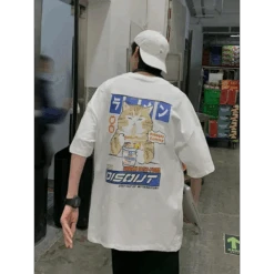 Harajuku Cat Eating Noodles Graphic Tee