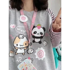 Harajuku Stripe Panda T-shirt - E-girl Kawaii Graphic Tee
