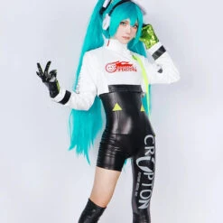 Hatsune Miku Racing 2022 Cosplay Costume – Full Bodysuit With Wig And Gloves