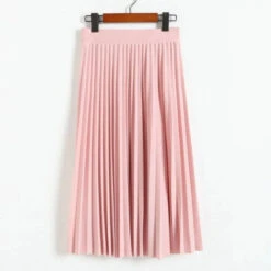 High Waist Pleated Length Elastic Skirt